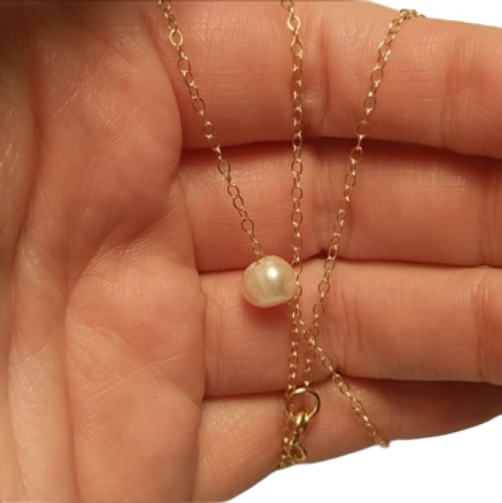 Handmade 14k GF Floating Single  Pearl Necklace